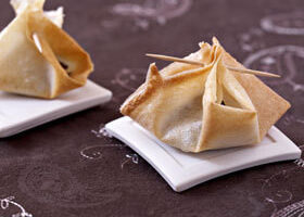 Aumônières de magret de canard fumé aux figues