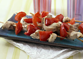 Plat : brochettes de poulet mariné au citron et poivron