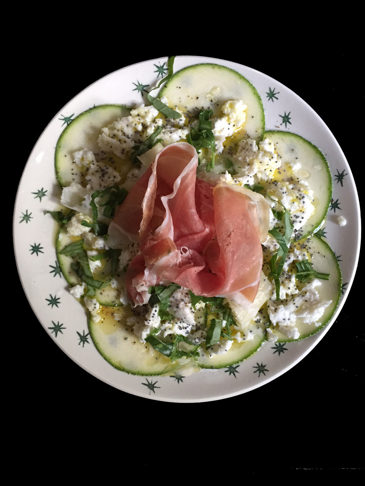 Carpaccio de courgettes, mozzarella, chiffonnade de jambon : #Yummy