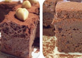 Carrés de mousse au chocolat au lait sur fondant au chocolat allégé