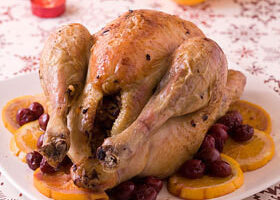 Chapon farci sauce griotte orange