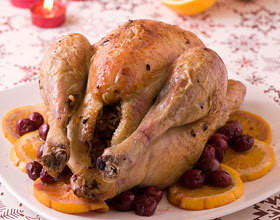 Chapon farci sauce griotte orange