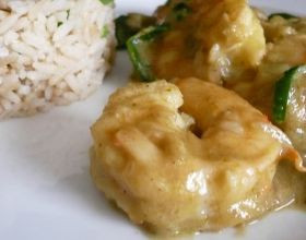 Crevettes au curry vert