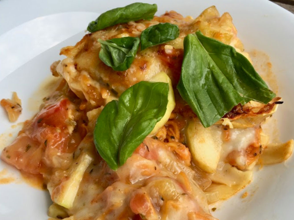 Des lasagnes végétariennes, béchamel au lait d’avoine