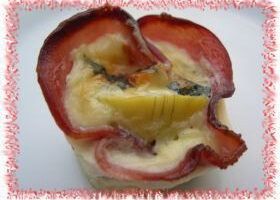 Fleurs de bacon au Bleu d&rsquo;Auvergne et coeur d&rsquo;artichaut