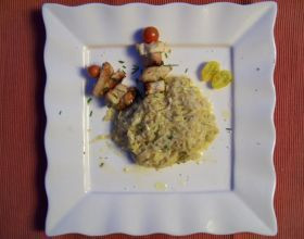 Fondue de poireaux et émincé de volaille au confit de vin blanc