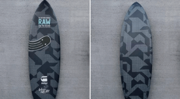 G-Star RAW et les Galeries Lafayette Homme lancent en édition limitée une planche de surf.