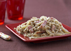 Crozets au beaufort, comté et lardons