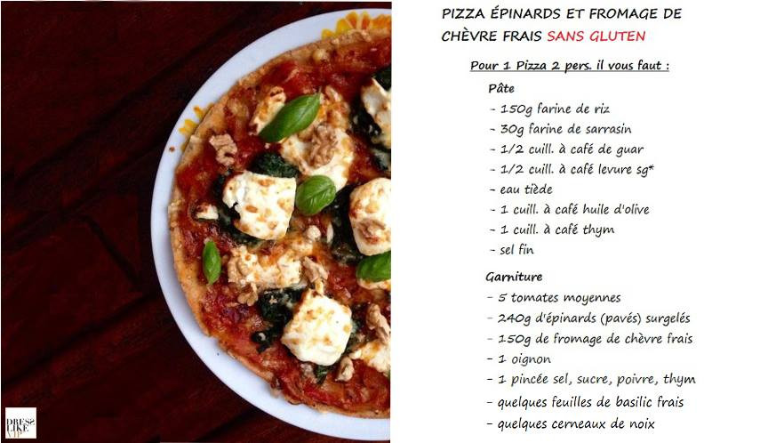 Pizza sans gluten : épinards et fromage de chèvre frais
