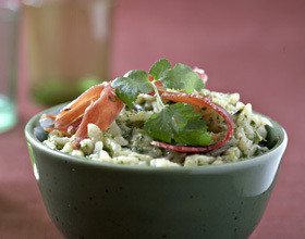 Risotto à la scarmoza fumée, roquette et jambon cru