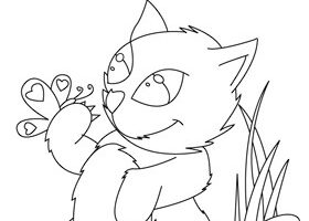 Coloriage : chat et papillon