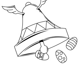 Coloriage : les cloches et les oeufs de pâques
