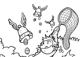 Coloriage : la chasse aux cloches avec des ailes