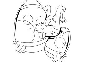 Coloriage : le lapin et ses oeufs de Pâques