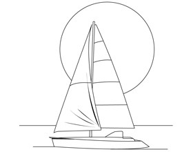 Coloriage : le voilier au clair de lune