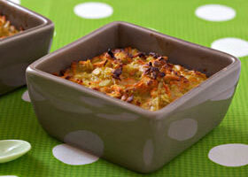 Flan à la carotte et flocons de pois cassés