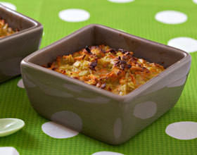 Flan à la carotte et flocons de pois cassés