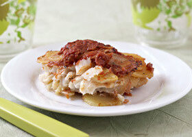 Gratin de morue et pommes de terre à la tomate
