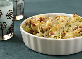 Gratin de poireaux aux lardons