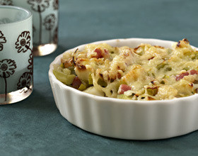 Gratin de poireaux aux lardons