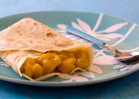 Crêpes à la mangue poêlée