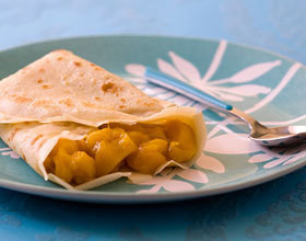 Crêpes à la mangue poêlée