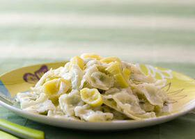 Ravioles sautées aux poireaux et au boursin