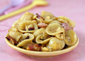 Orechiettes aux lardons et oeufs brouillés