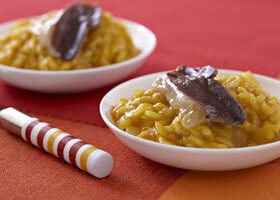 Risotto au potiron et magrets de canard séchés