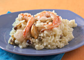 Risotto aux pétoncles, crevettes et moules