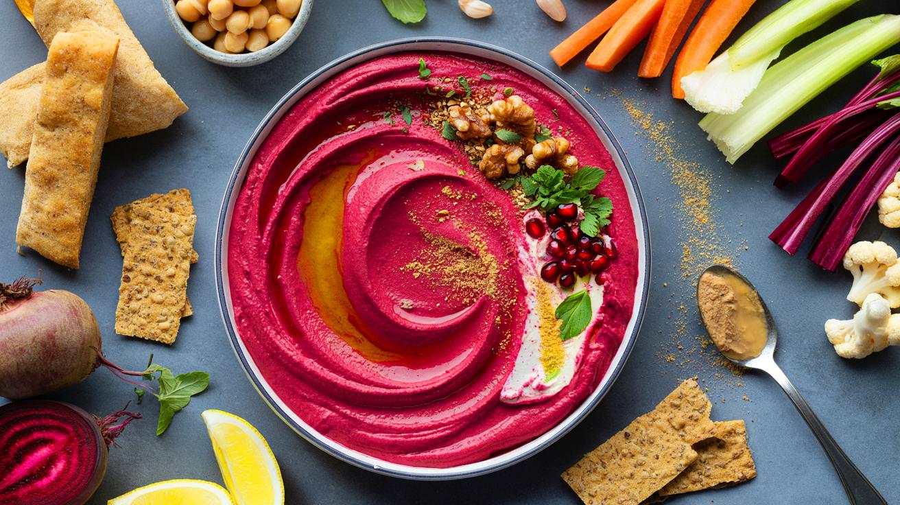 Ce houmous à la betterave onctueux: voici l’apéro qui surprend, 250 g de betterave et 265 g de pois chiches pour une texture velours