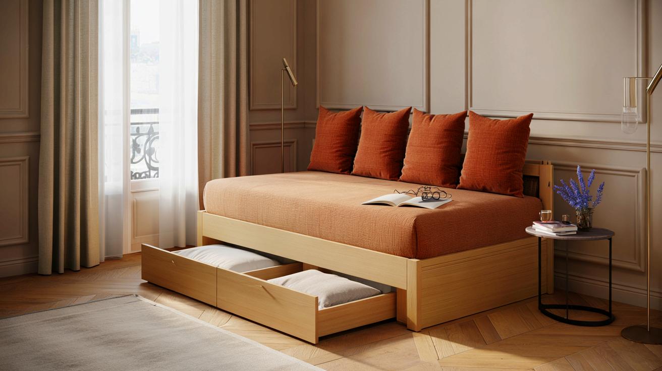 Ce lit de jour 90 x 190 cm: l&rsquo;astuce de grand-mère qui transforme l&rsquo;espace perdu en chambre d&rsquo;amis sans pousser les murs