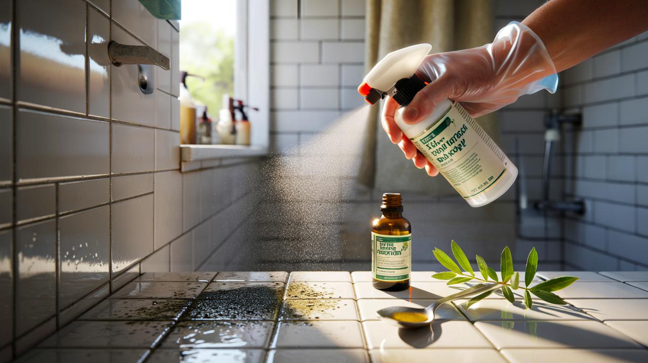 Ce mélange à l’huile essentielle de tea tree chasse la moisissure de la salle de bain en 24 heures, mode d’emploi en 250 ml