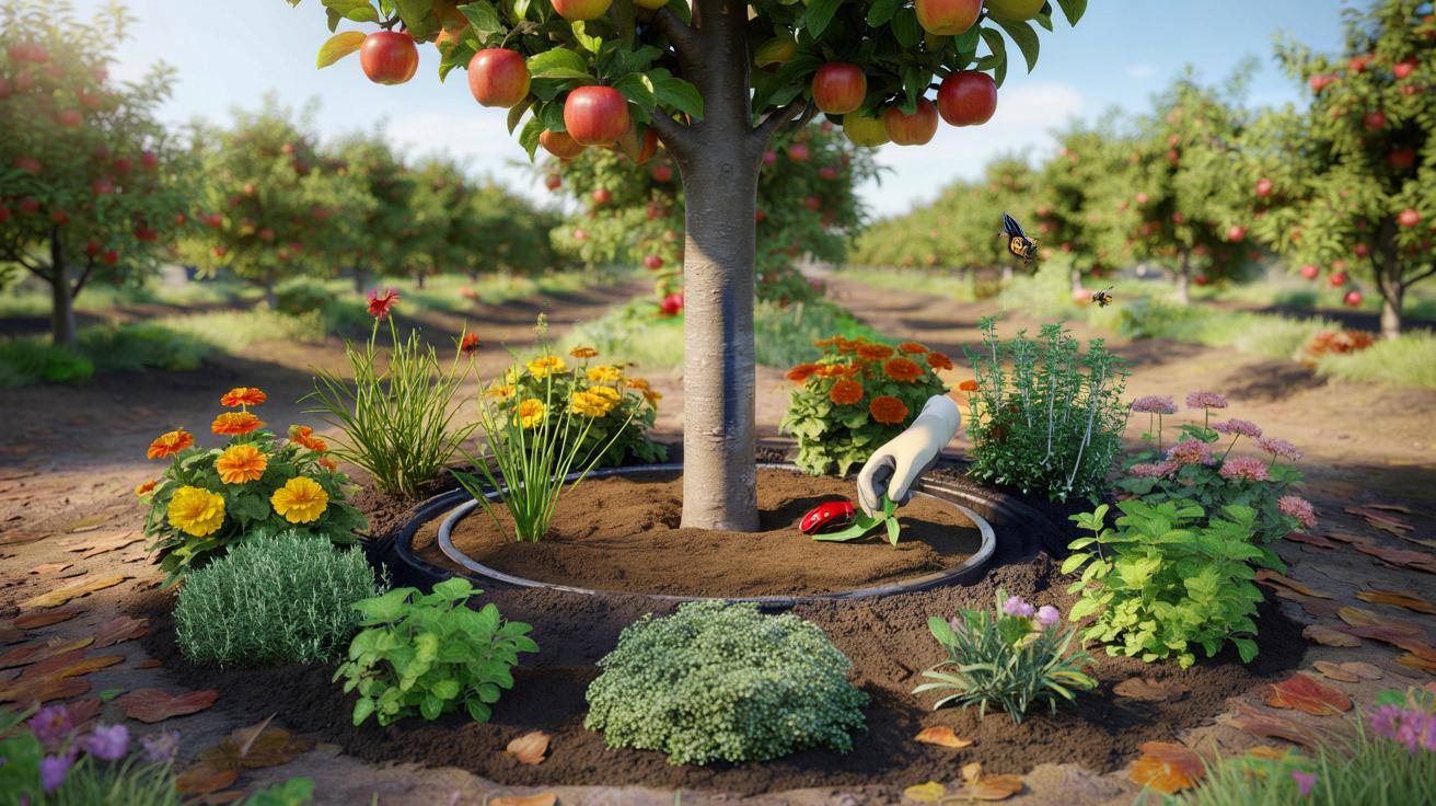 Ce mélange fleurs-aromatiques au pied des fruitiers booste leur santé : voici la méthode des 20 à 30 cm qui change un verger