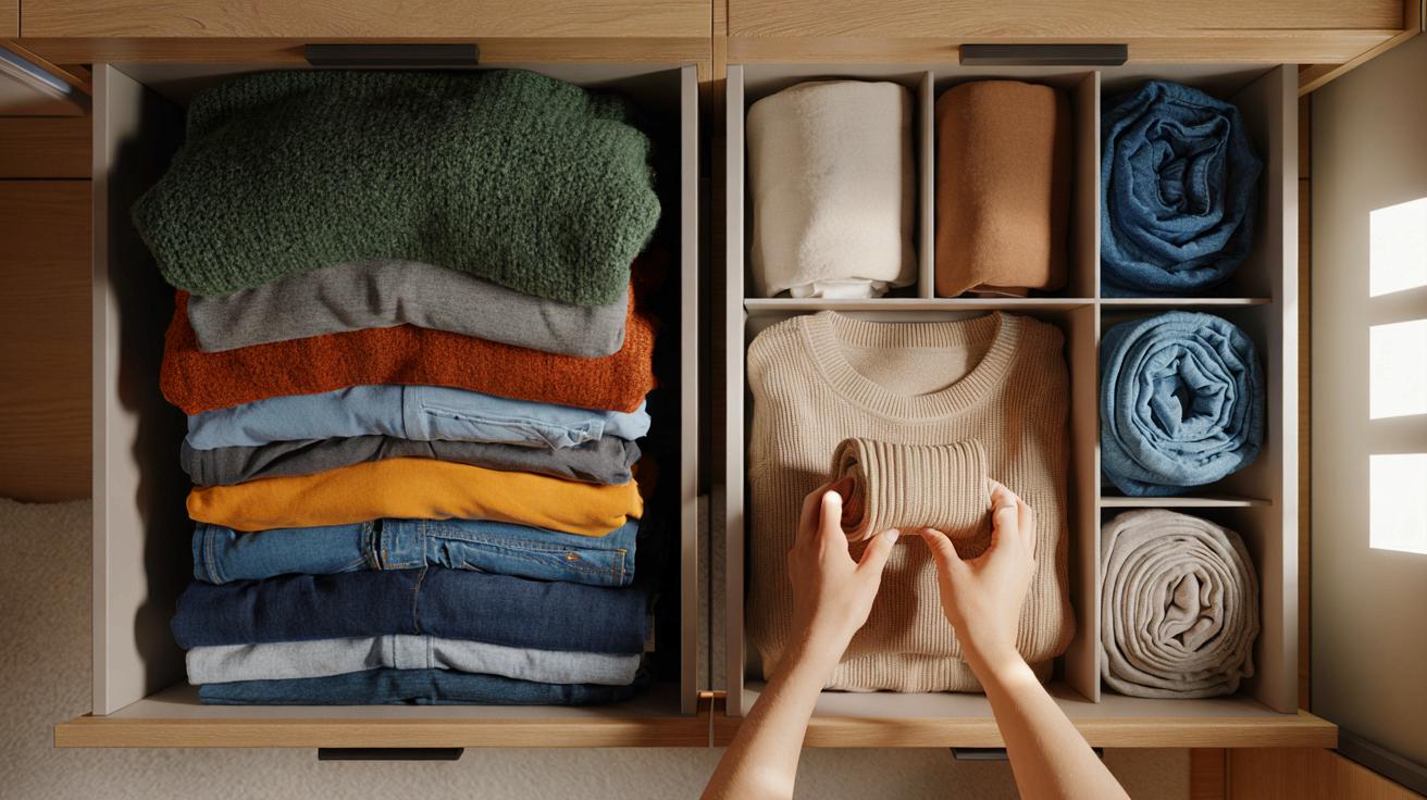 Ce pliage malin vu chez les pros du rangement libère 40 % d’espace dans le placard et limite les plis, voici comment l’adopter en 2025