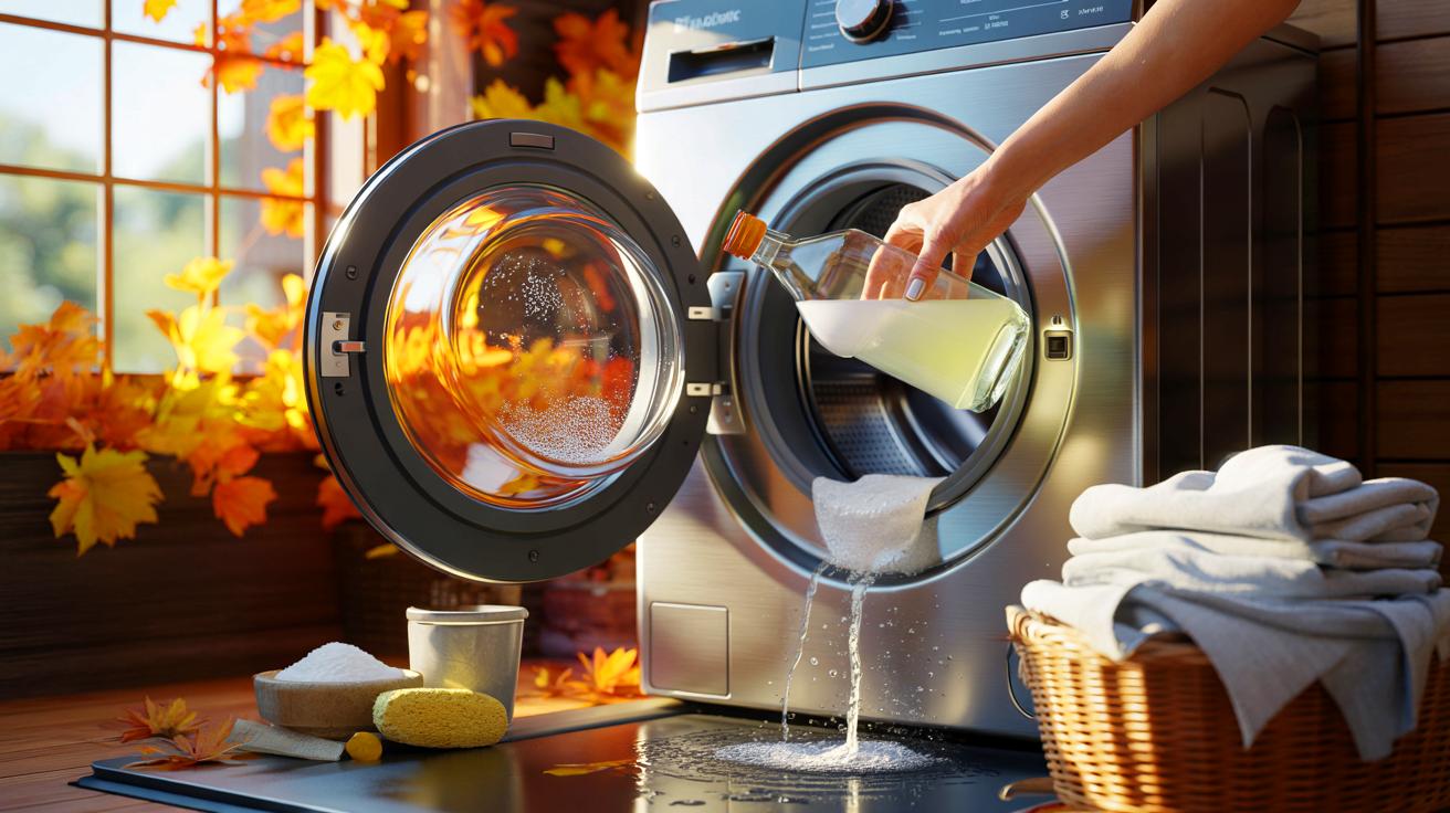 Ce réflexe avec 1 litre de vinaigre blanc qui sauve votre lave-linge à 90°C et rend les draps frais tout l’automne