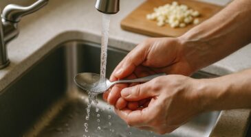 Fini les odeur d’ail sur les mains, l&rsquo;astuce de la cuillère en inox la fait vraiment disparaître en 30 secondes
