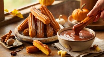Voici des churros au potiron et épices, 200 g de courge et un chocolat chaud maison pour réchauffer les goûters d’automne