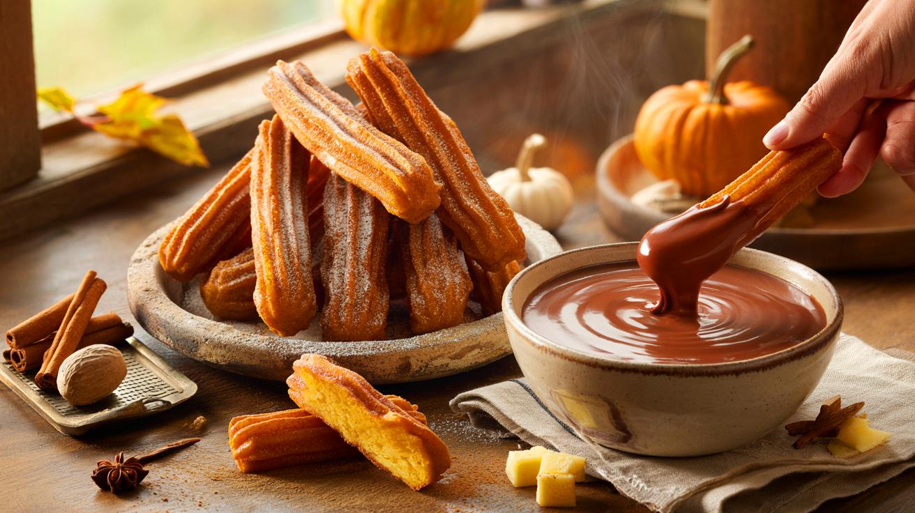 Voici des churros au potiron et épices, 200 g de courge et un chocolat chaud maison pour réchauffer les goûters d’automne