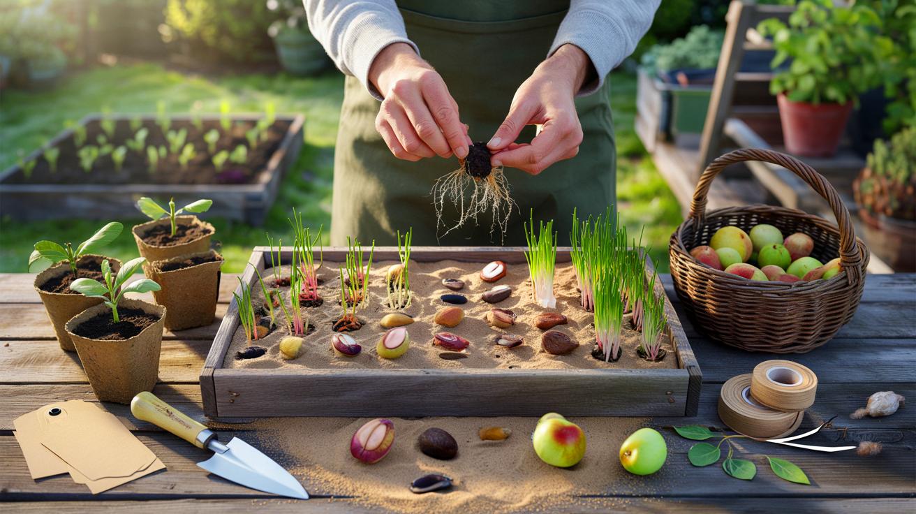 Voici la méthode 100 % gratuite pour obtenir des dizaines de porte-greffes fruitiers à partir de noyaux, pas besoin de jardinerie