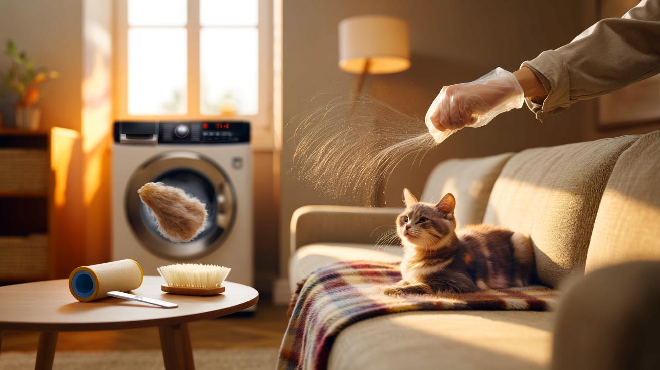 Voici la méthode en 10 minutes qui fait disparaître les poils de chat du canapé, validée par des plaids microfibre lavés à 40°C