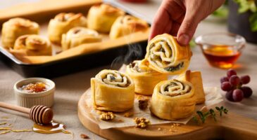 Voici la pâte feuilletée oubliée qui revient en star: des roulés au bleu et noix prêts en 20 minutes à 200 °c pour l’apéro