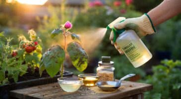 Voici la recette de grand-mère à 2 ingrédients contre les pucerons: huile et savon, un spray maison dosé à 15 ml pour 1 litre