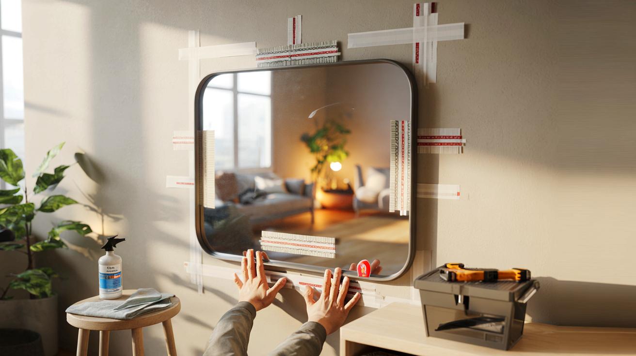 Voici la technique fiable pour installer un miroir lourd au mur sans perceuse : 10 kg et plus, pas de trous, la méthode que les locataires adoptent