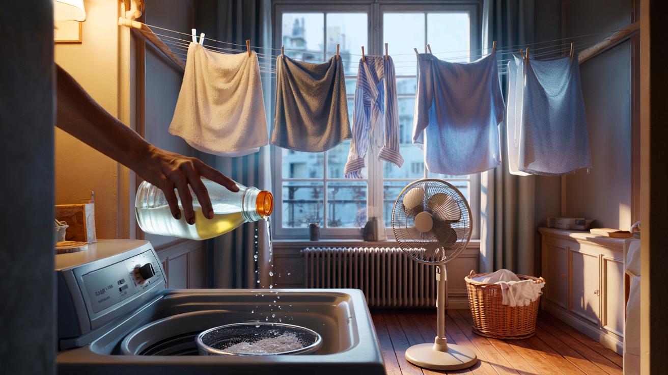 Voici l’astuce de grand-mère au vinaigre blanc qui réduit de 50 % le temps de séchage du linge en hiver