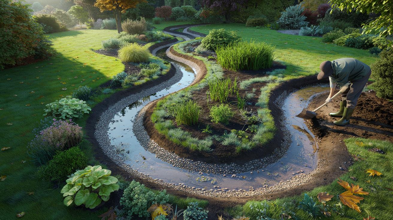 Voici le geste d’expert pour éviter un jardin gorgé d’eau : la dépression sinueuse de 20 à 30 cm qui change tout cet automne