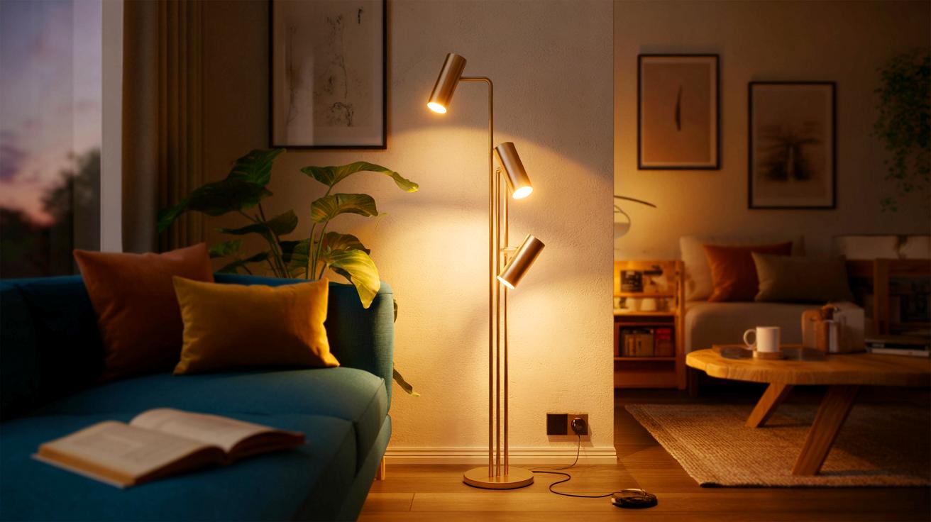 Voici le lampadaire LED de Lidl à petit prix : trois spots orientables et une lumière qui change l’ambiance du salon
