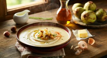 Voici le velouté de topinambours ultra crémeux: 800 g, 70 cl et 15 cl pour une soupe au goût d’artichaut prête en 20 minutes