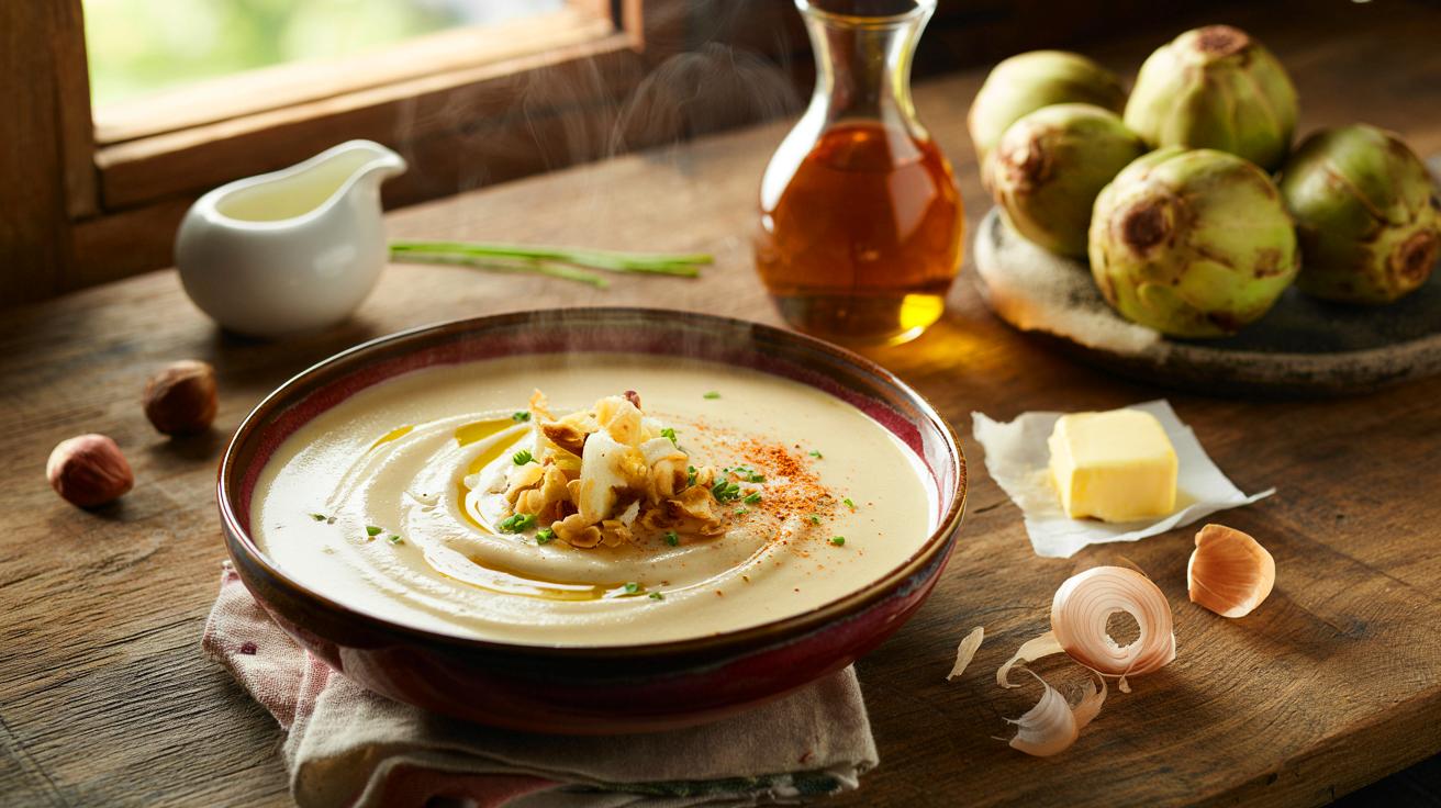 Voici le velouté de topinambours ultra crémeux: 800 g, 70 cl et 15 cl pour une soupe au goût d’artichaut prête en 20 minutes