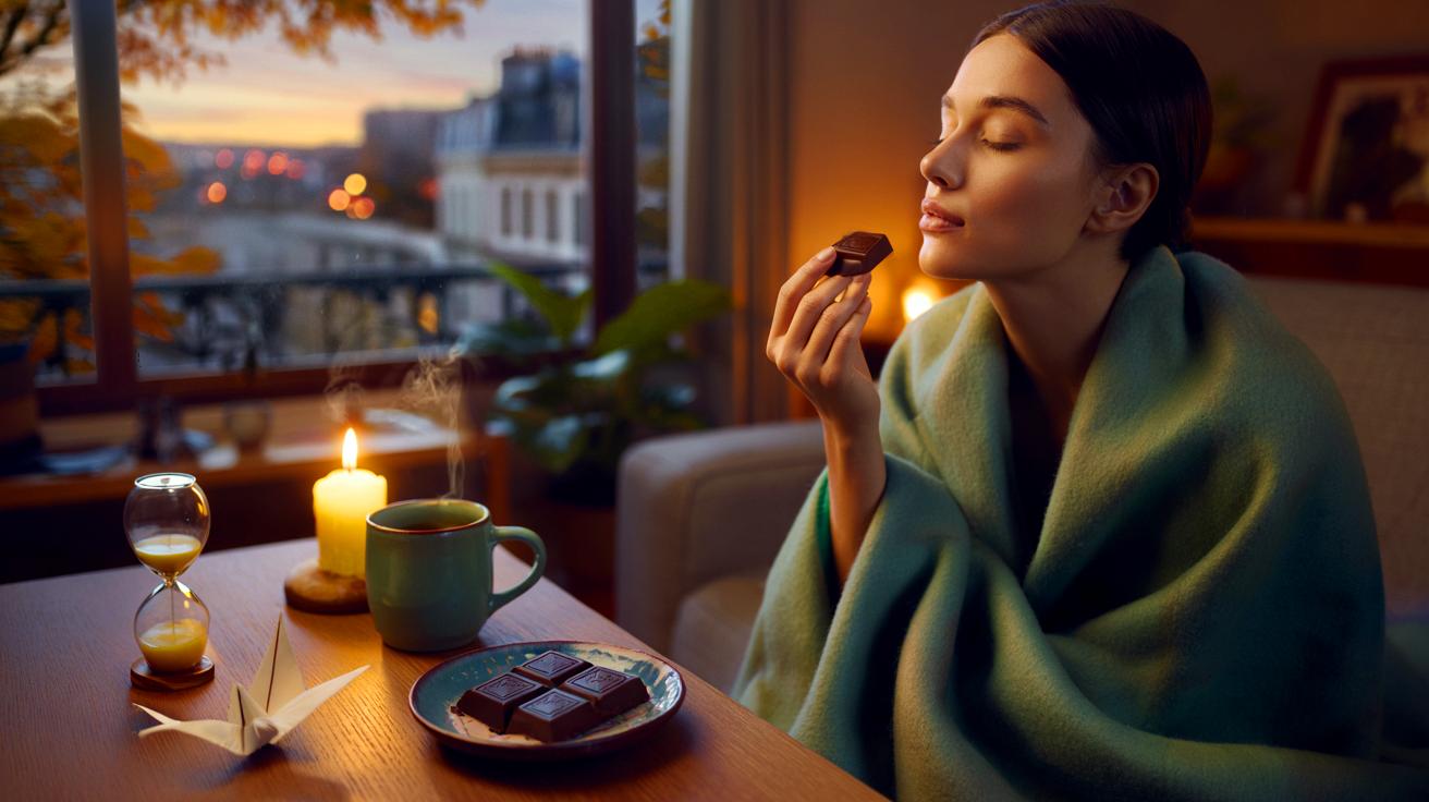 Voici les 3 habitudes qu’on croyait mauvaises et que la science réhabilite pour le bien-être mental, avec 10 à 20 g de chocolat noir